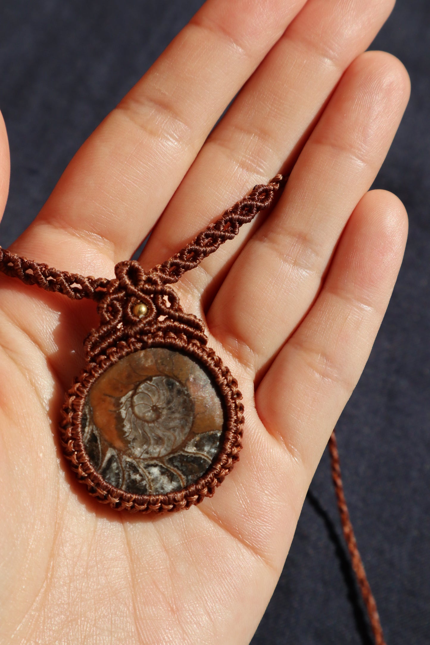 Handcrafted Waxed Cotton Macrame Necklace - Fossil