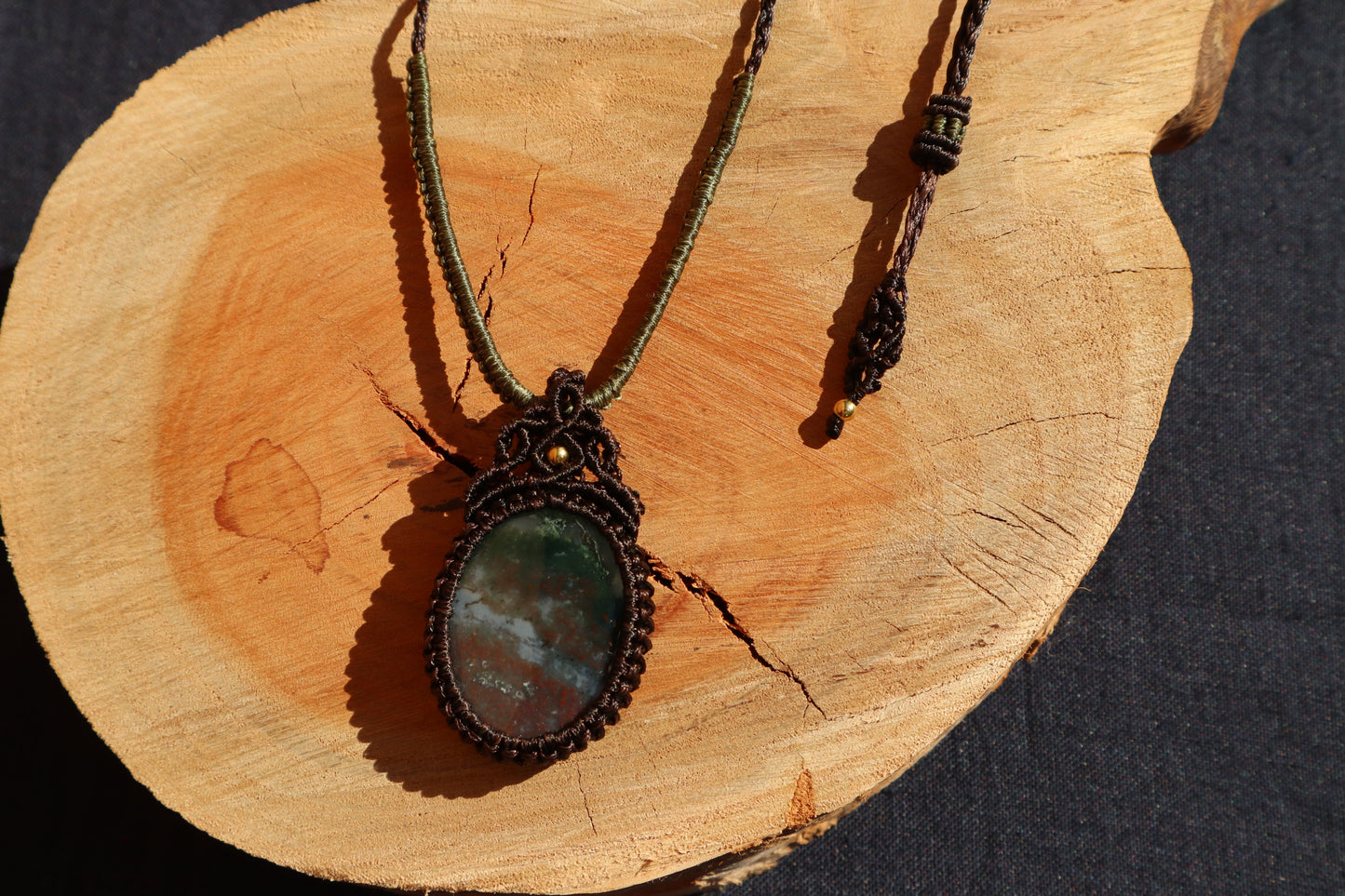 Handcrafted Macrame Necklace - Moss Agate